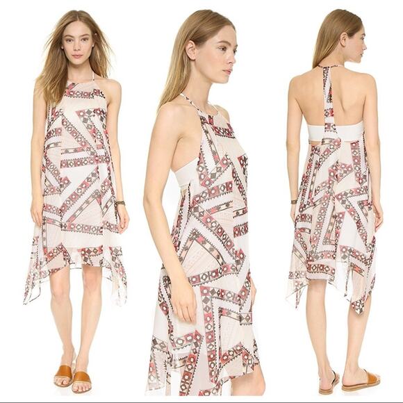 Club Monaco 100% Silk Dreya Dress Asymmetrical Printed Size 0 - Picture 1 of 8